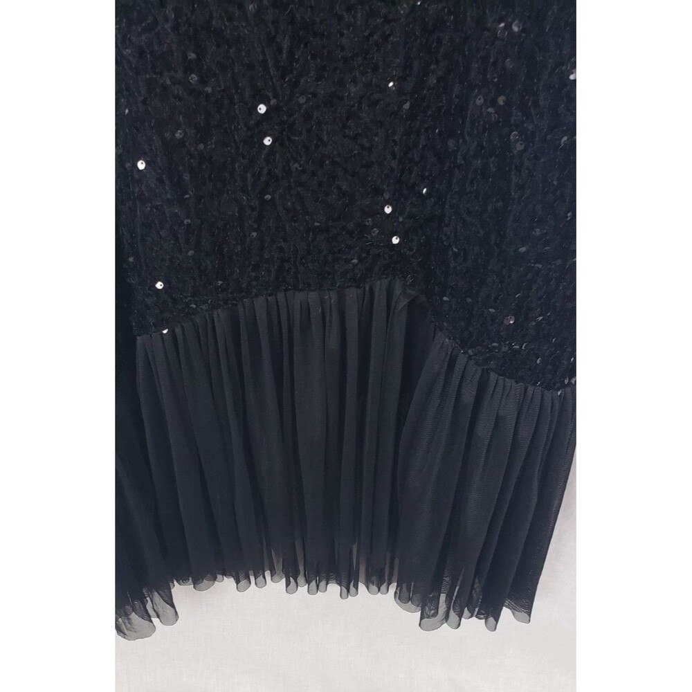 Aarika Velvet Dress L Black Sequined Mesh  Peplum Hem Holiday Christmas New Year - Picture 4 of 9